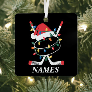 Ornement En Métal Casquette de Noël personnalisée avec nom Hockey Xm