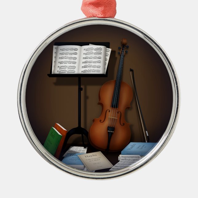 Ornement En Métal Cello & Musique Stand Charme Miniature Scène (Devant)