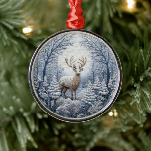 Ornement En Métal Cerf bleu 3D en hiver Merveilles Noël