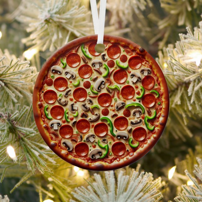 Ornement En Métal Champignons, poivrons verts et pizza Pepperoni (Insitu)