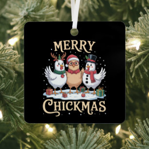 Ornement En Métal Chapeau de Noël de Santa pour poulet Joyeux Chickm