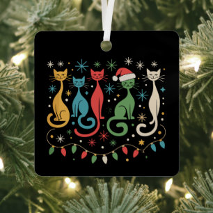 Ornement En Métal Chat de Noël Look Mid Century Modern Rétro 50s 60s