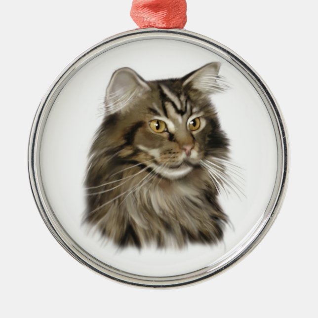 Ornement En Métal Chat de ragondin tigré noir du Maine (Devant)