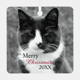 Ornement En Métal Chat noir et blanc personnalisable