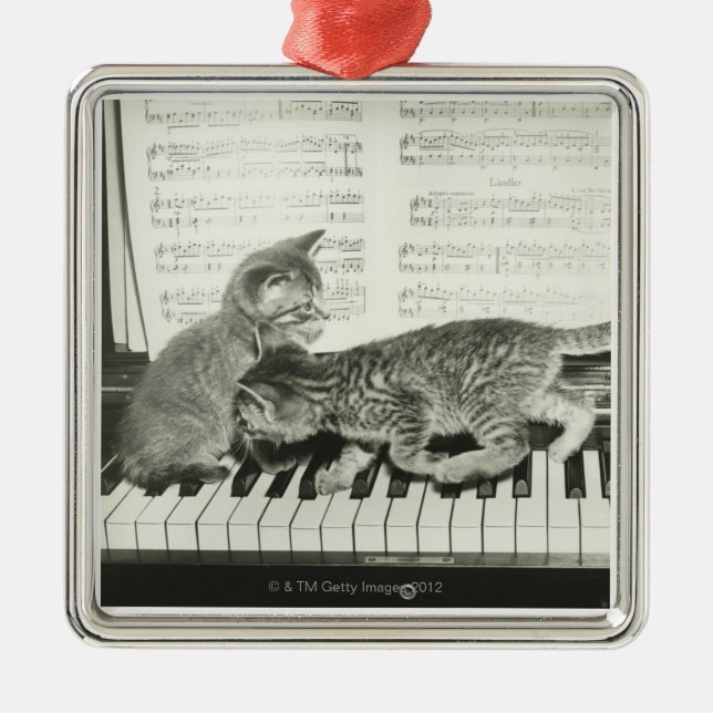 Ornement En Métal Chatons jouant le piano (Devant)