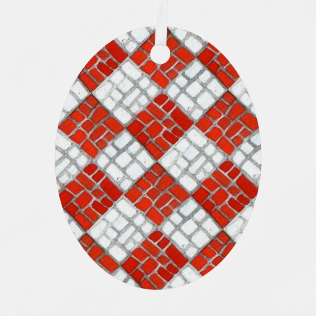 Ornement En Métal CHECK ROUGE MOSAIC Métal Oval Ornament (Recto)