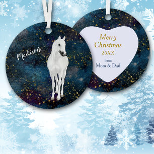 Ornement En Métal Cheval blanc étoiles d'or Noël