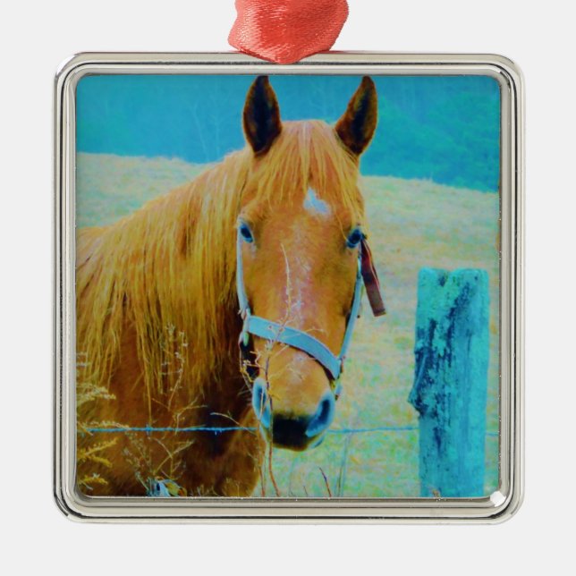 Ornement En Métal Cheval bleu Denim teinté (Devant)