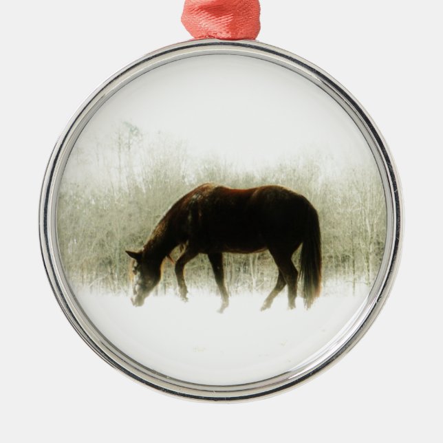 Ornement En Métal Cheval Brown au chocolat dans le brouillard (Devant)