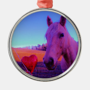 Ornement En Métal Cheval Brown et Coeur Rouge