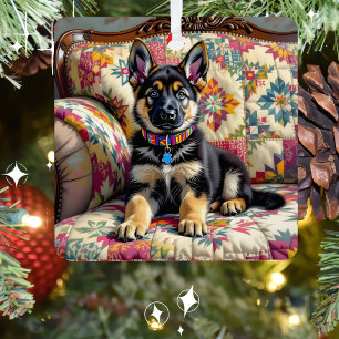 Ornement En Métal Chien chiot allemand Noël personnalisé