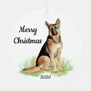 Ornement En Métal Chien de berger allemand à l'aquarelle de Noël dat