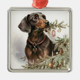 Ornement En Métal Chien de Noël Vintage