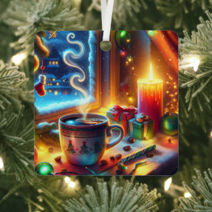 Ornement En Métal Chocolat chaud dans une fenêtre de Noël Personnali
