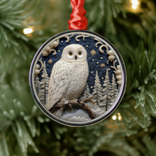 Ornement En Métal Chouette blanche 3D Chirstmas animal