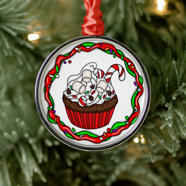 Ornement En Métal \Christmas Cupcake avec Sucre de canne (Arbre)