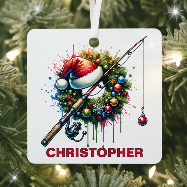 Ornement En Métal Christmas Fishing Loover Nom personnalisé (Créateur téléchargé)