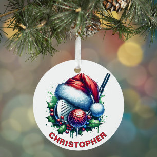 Ornement En Métal Christmas Golf Club & Ball Nom personnalisé
