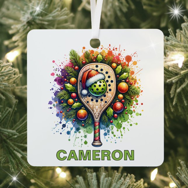 Ornement En Métal Christmas Pickleball Nom personnalisé (Créateur téléchargé)