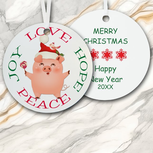 Ornement En Métal Christmas Pig Hope Love Joie Paix (Créateur téléchargé)