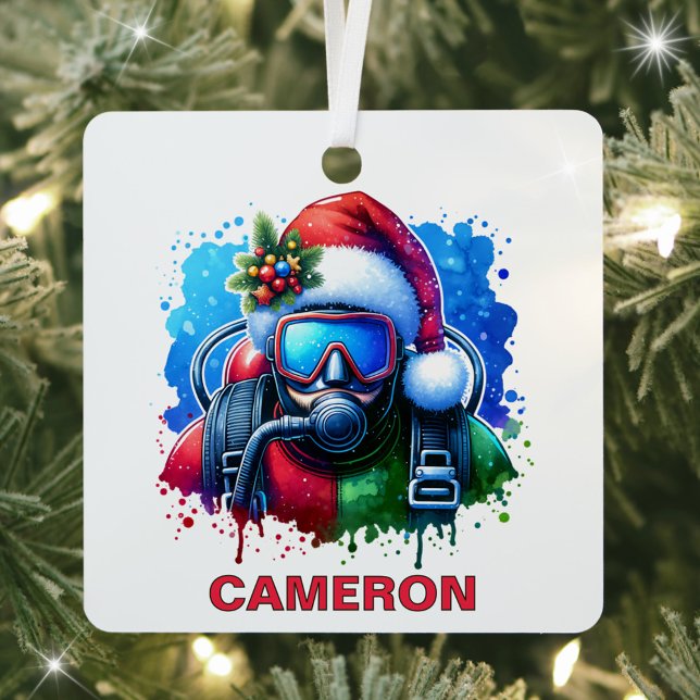 Ornement En Métal Christmas Scuba Diver Nom personnalisé (Créateur téléchargé)