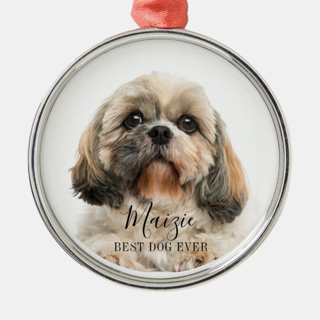 Ornement En Métal Christmas Shih Tzu Chien Personnalisé Photo Animau (Devant)