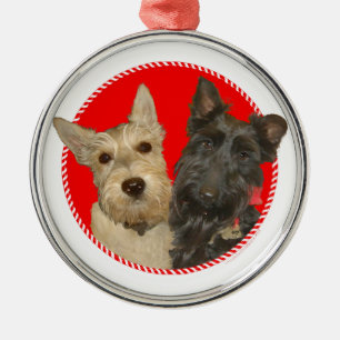 Ornement En Métal Christmas Wheaten & Black Scotties