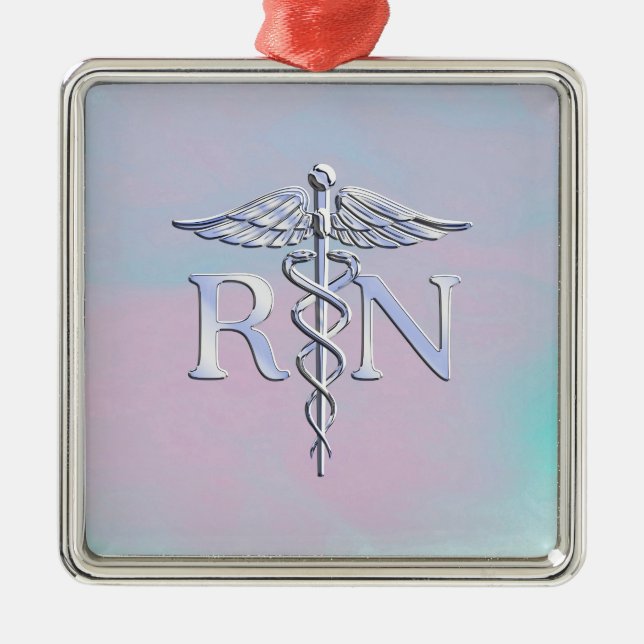 Ornement En Métal Chrome Style RN Caduceus Médicale Mère Pearl Look (Devant)