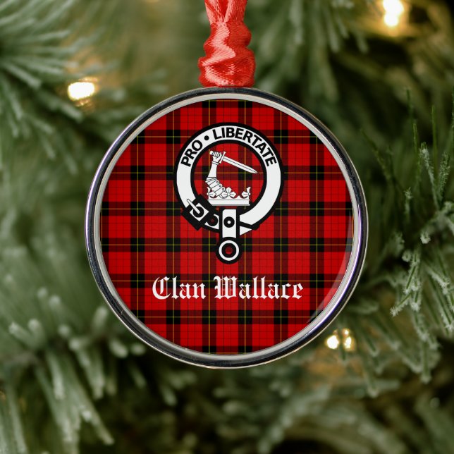 Ornement En Métal Clan Wallace Crest Badge et Tartan Customisé (Arbre)