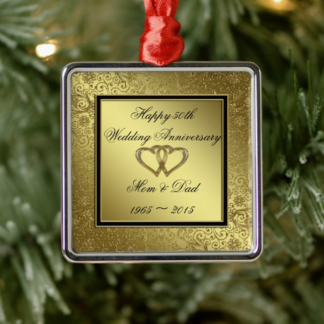 Ornement En Métal Classic Golden Mariage Anniversaire Carré Ornament (Arbre)