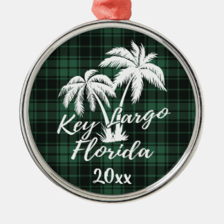 Ornement En Métal Clé Largo Floride Palm Tree Green Plaid