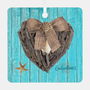 Ornement En Métal Coastal Beach Theme Driftwood Heart Valentines Day