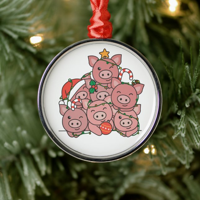 Ornement En Métal Cochon sapin de Noël animal drôle de Noël céramiqu (Arbre)