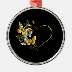 Ornement En Métal Coeur aux papillons d'or