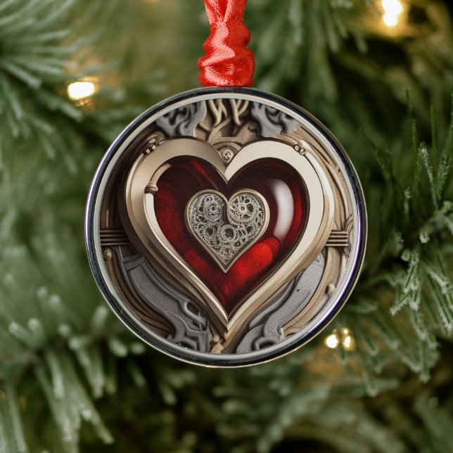 Ornement En Métal Coeur Steampunk - Amour mécanique complexe (Arbre)
