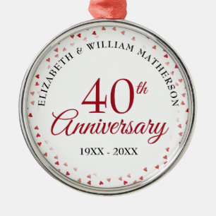 Ornement En Métal Cœurs rubis 40e anniversaire