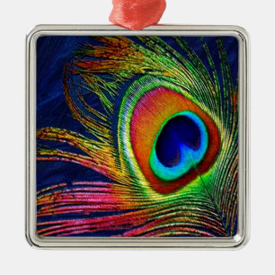 Ornement En Métal Colorful Peacock Feather