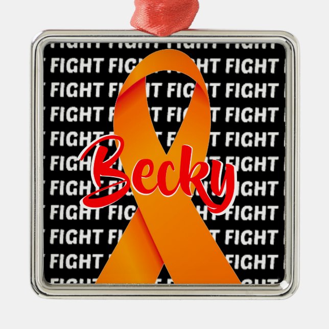 Ornement En Métal Combattre la leucémie Orange Ribbon (Devant)
