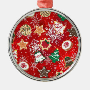 Ornement En Métal Cookies de Noël et flocons de neige en rouge