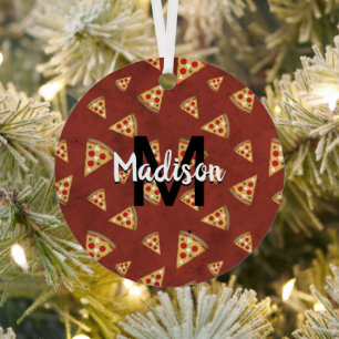 Ornement En Métal Cool pizza tranches vintage rouge motif Monogramme