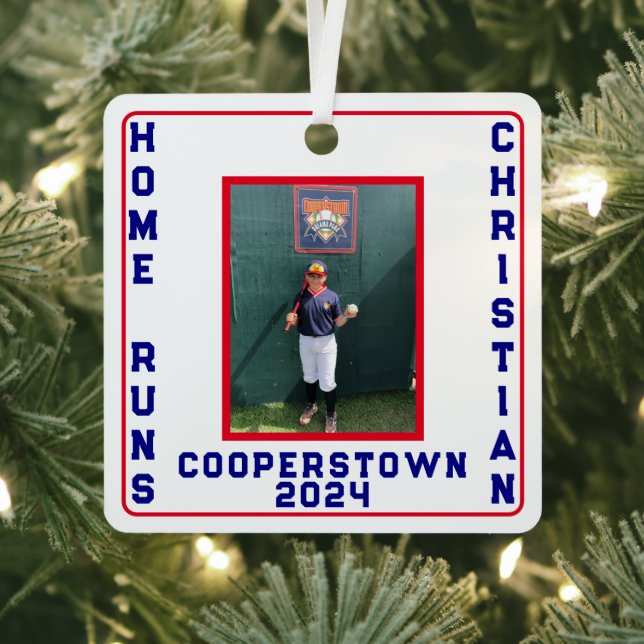 Ornement En Métal Cooperstown Baseball Custom Home Run Photo Fiches (Insitu)