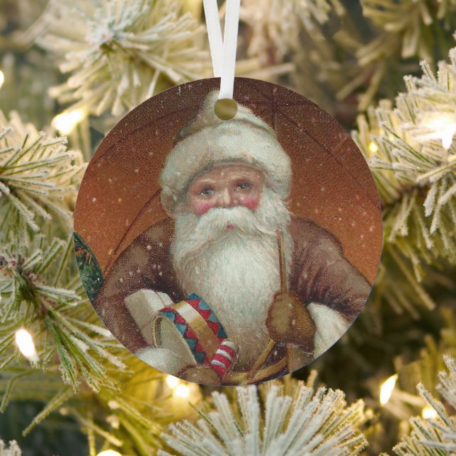 Ornement En Métal Cosy Country Retro Santa Claus marron rustique (Insitu)