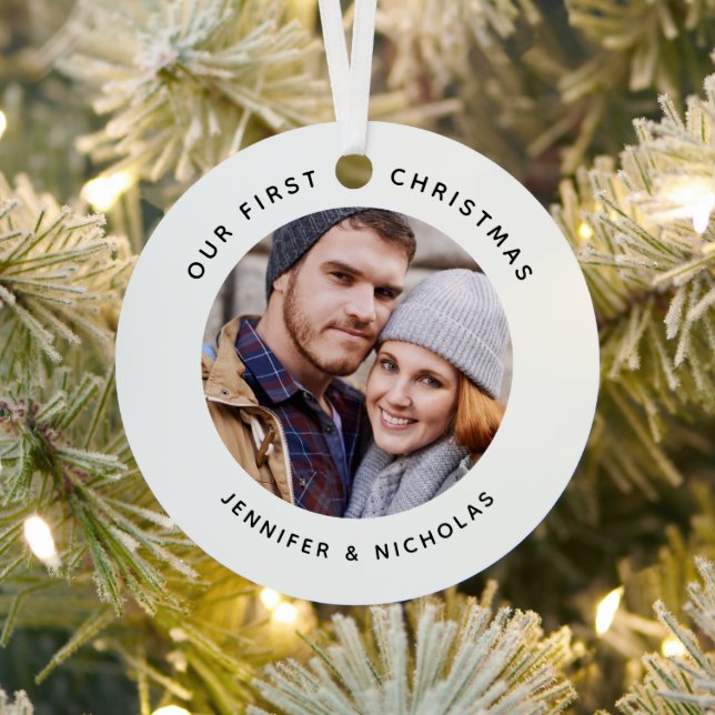 Ornement En Métal Couple Notre Première Photo De Noël (Insitu)