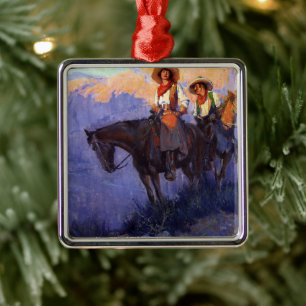 Ornement En Métal Cowboys vintages, Homme et femme à cheval, Anderso