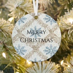 Ornement En Métal Crème bleue Snowflakes Noël