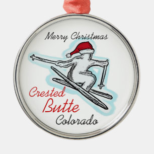 Ornement En Métal Crested Butte Colorado père Noël skier casquette o