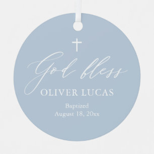 Ornement En Métal Croix Bleue Dusty Photo Boy Baptism Ornament