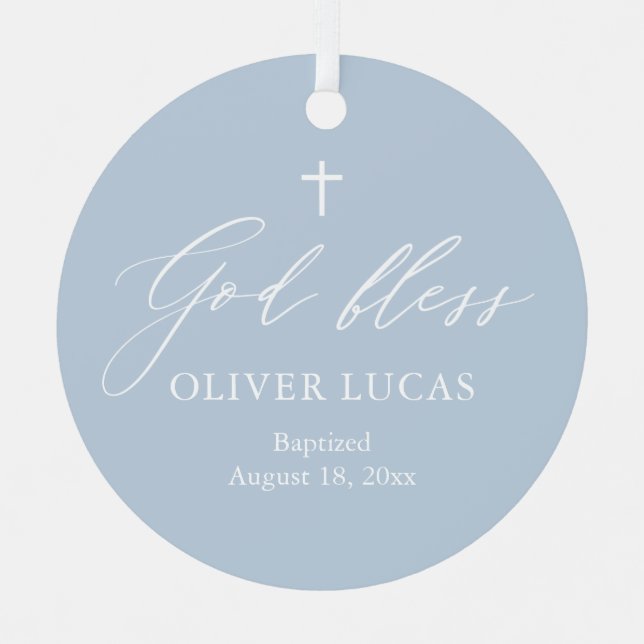 Ornement En Métal Croix Bleue Dusty Photo Boy Baptism Ornament (Recto)