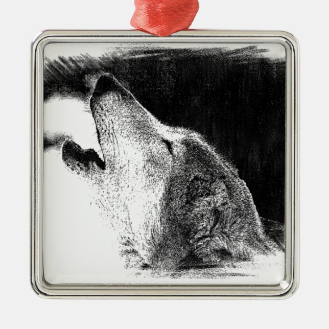 Ornement En Métal Croquis noir et blanc Loup gris (Devant)