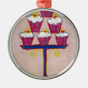 Ornement En Métal Cupcake Art Imprimer avec cerise et Arrière - plan